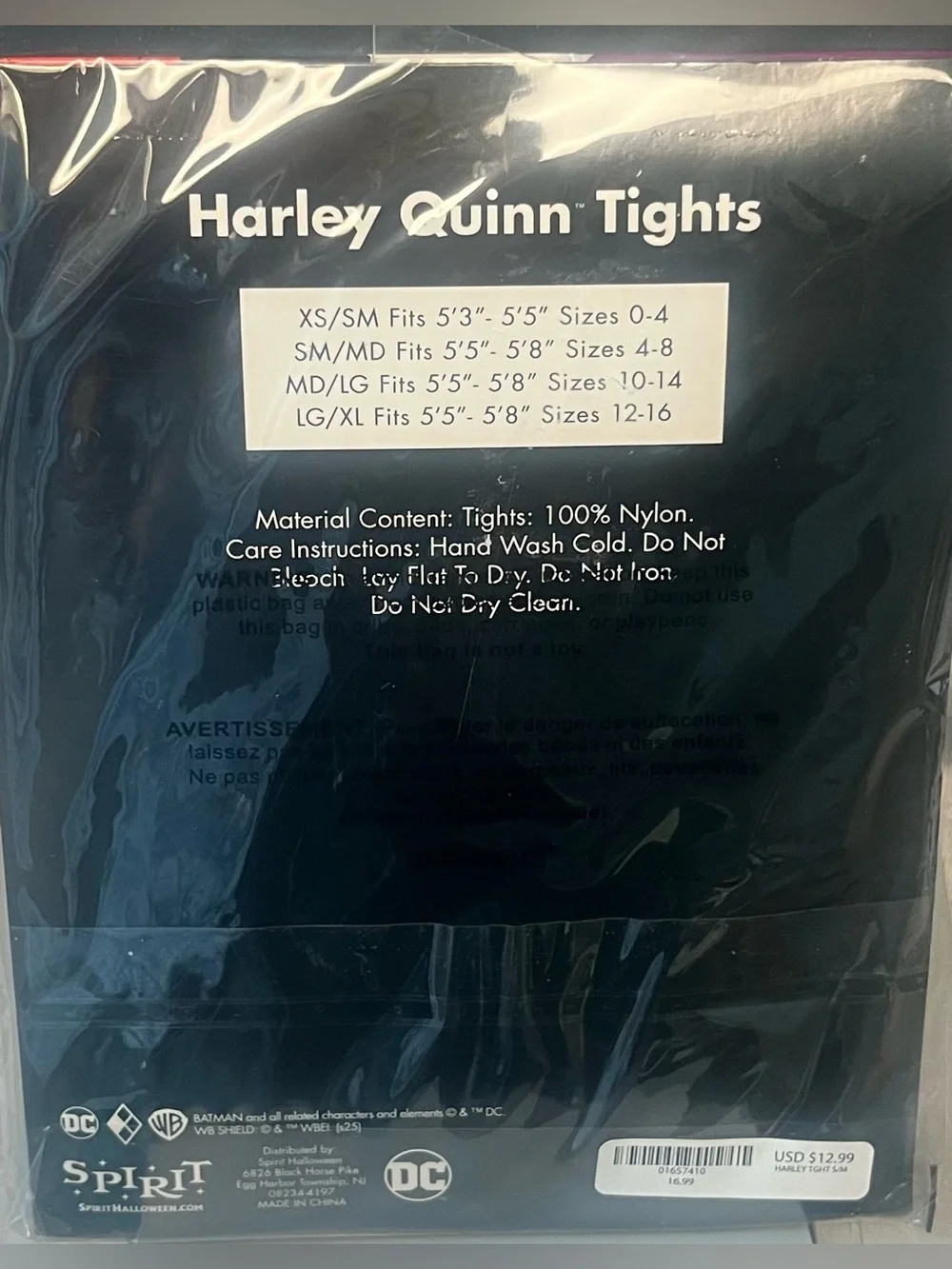 NEW DC Harley Quinn Tights Women's Size Small/Medium 10-14 Halloween Cosplay